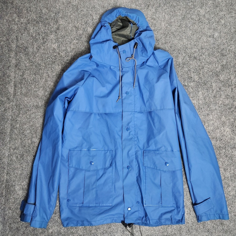 LL Bean VTG 90s Jacket Men L Blue Full Zip Raincoat Hood Vented Mesh Line Defect